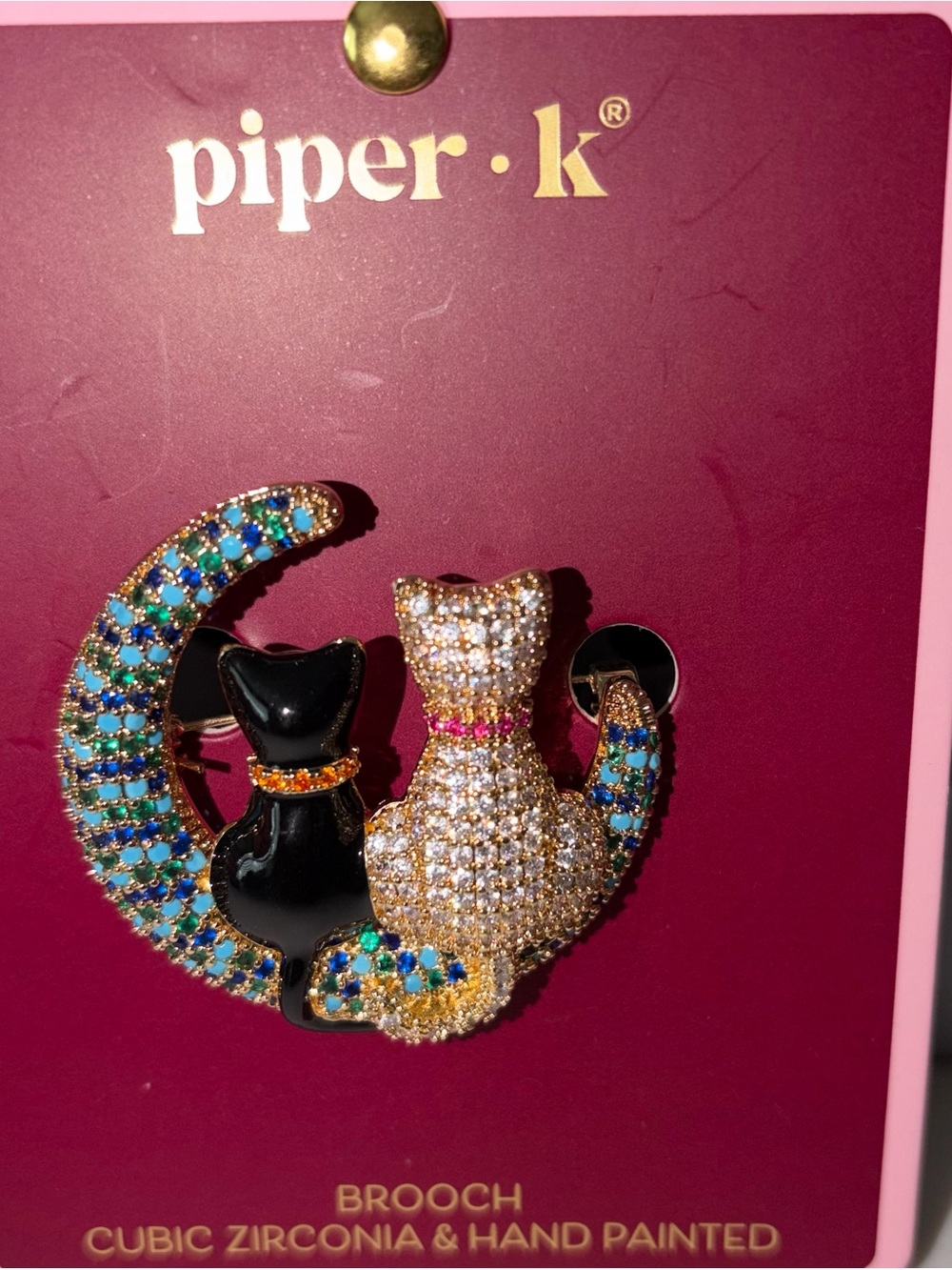 Piper K Crystal Cat Pair Brooch